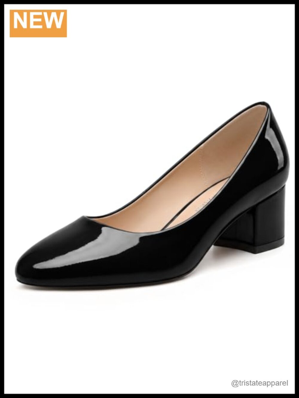 Womens Low Chunky Block Heel Pumps Slip On Round Toe Patent Dress Shoes